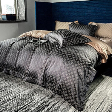 Black Brown Luxury European Patchwork Duvet Cover Set, 1000TC Cotton Bedding Set
